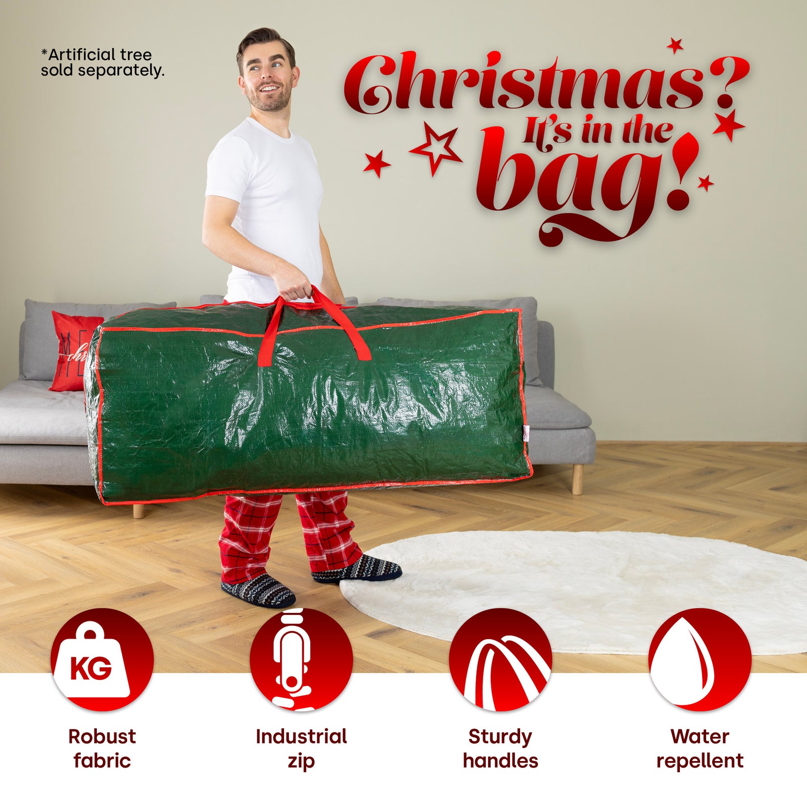 Durable Christmas Tree Storage Bag Green Holder For 7ft Trees