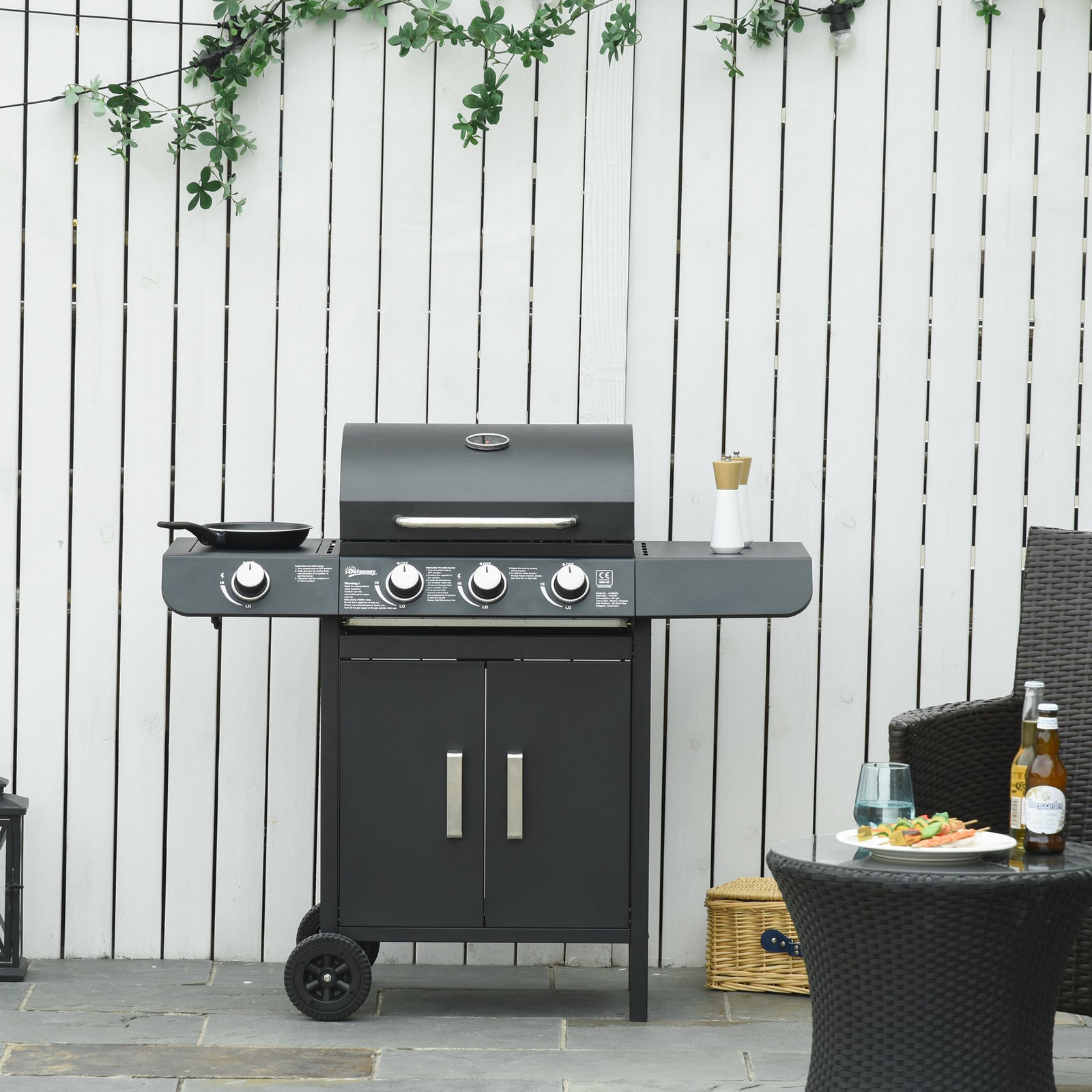 3+1 Gas Bbq, Side Burner, Warming Rack | Black