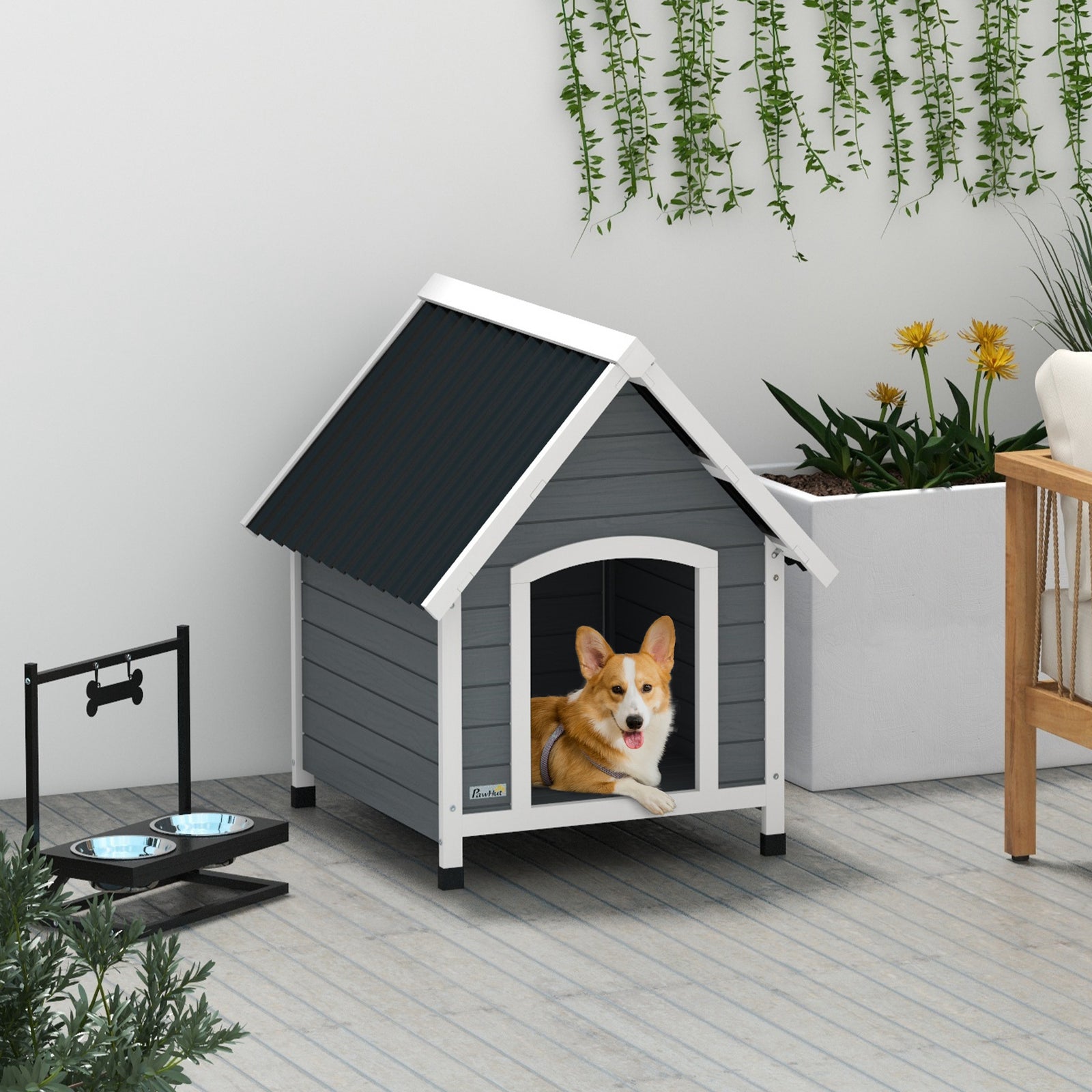 Dog Kennel Outdoor Dog House W/ Removable Floor, For Medium And Large Dogs - Grey | Gray