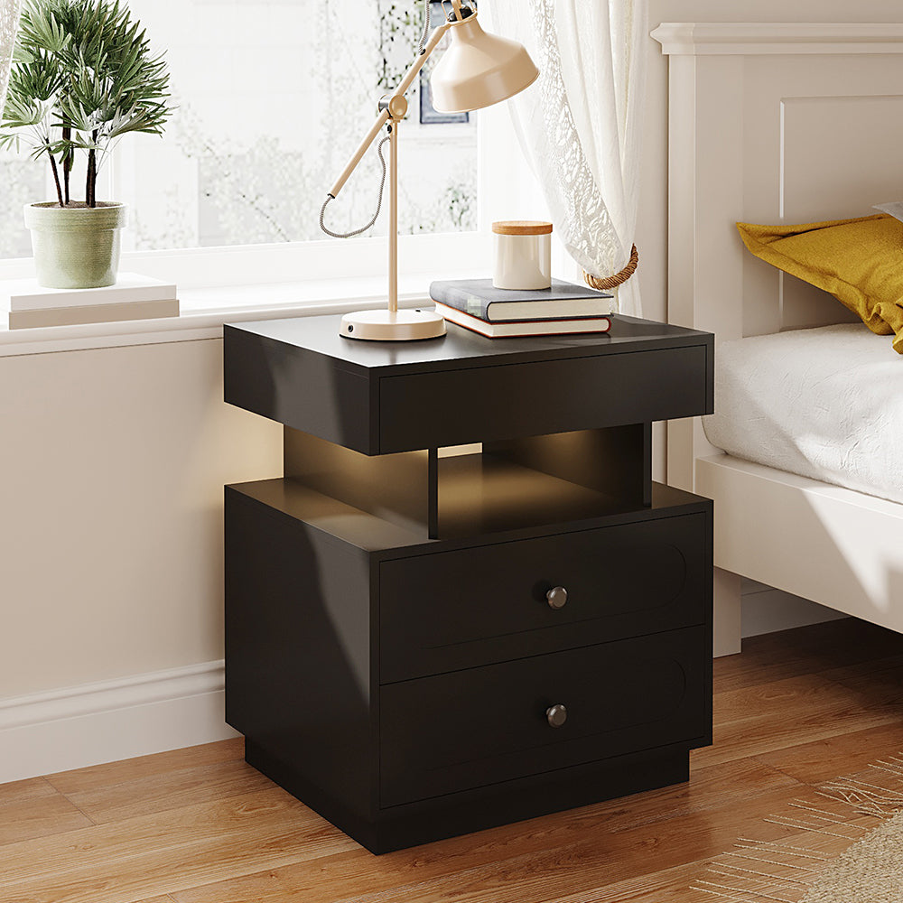 Modern 3-drawer Bedside Table With Rgb Lighting