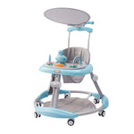 Adjustable Baby Walker With Sunshade, Foldable Walker, Multifunctional Baby Walker, Feeding Tray, Interactive Music, Toys, Wheel Safety Breaks, | Blue