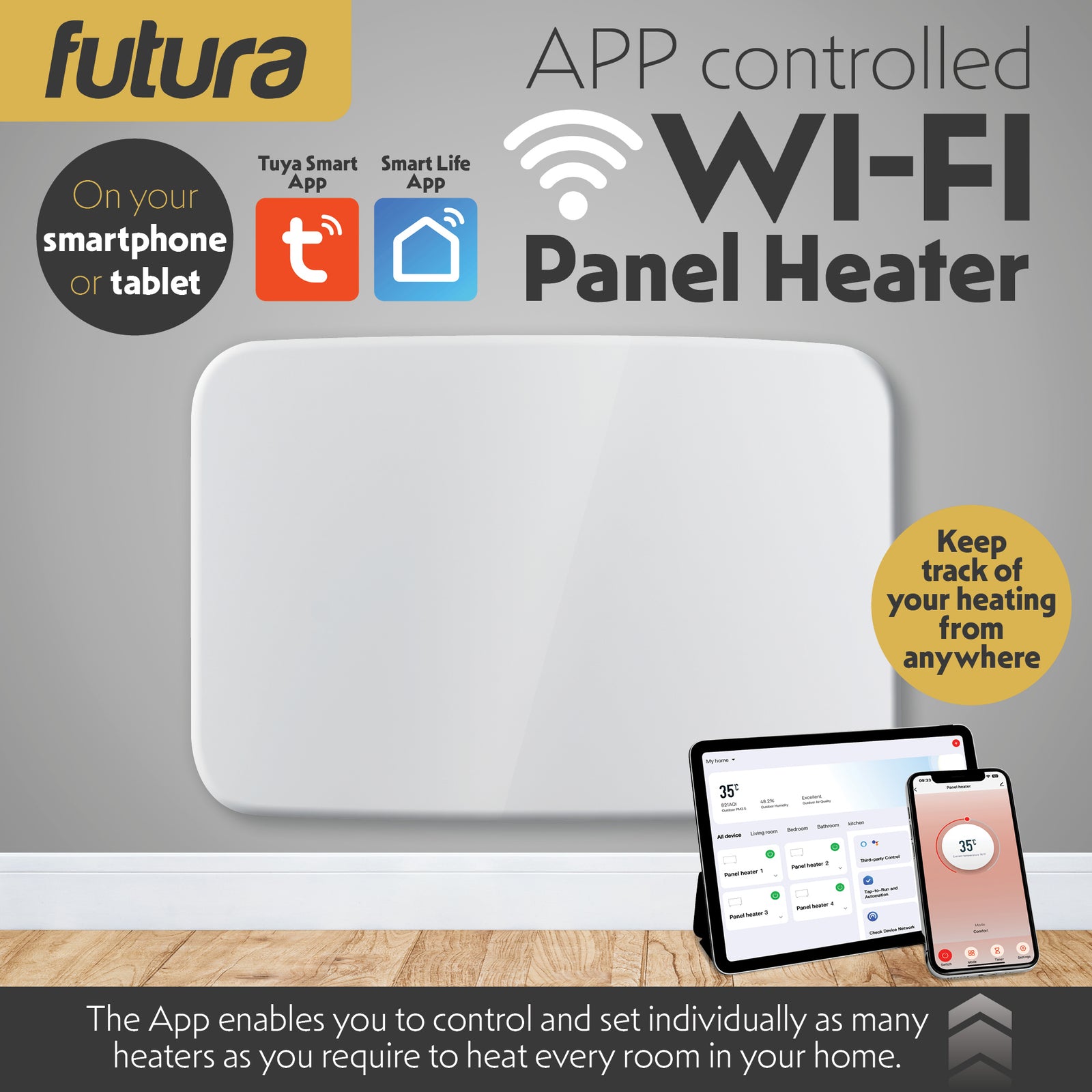 Wifi Curved Designer Electric Radiator Panel Heater White Wall Mounted Timer And Thermostat | White