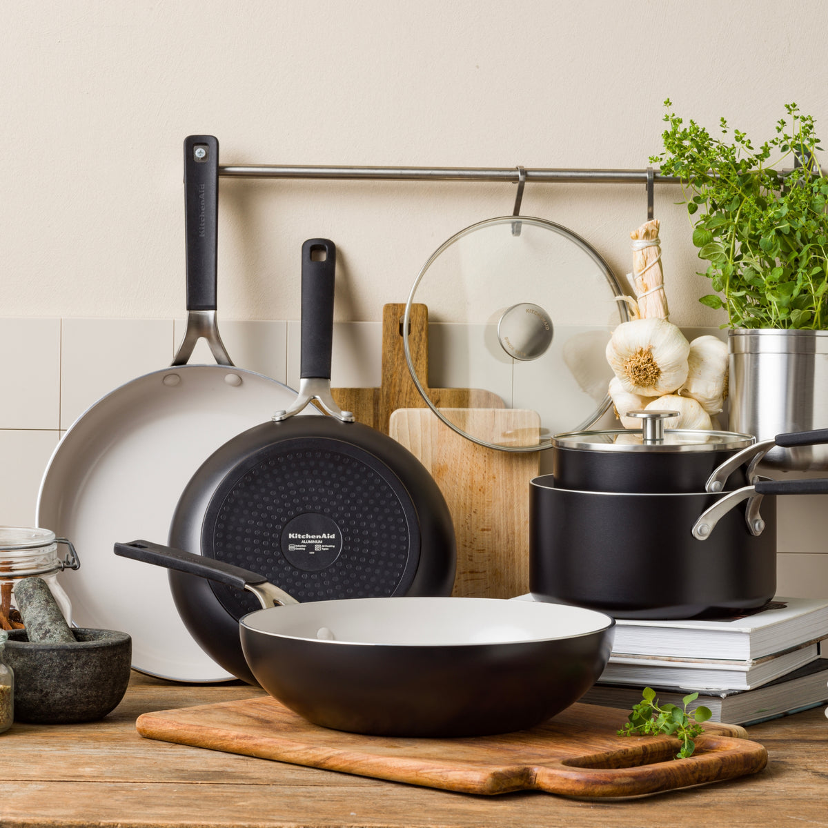 KitchenAid Cookware Coloured Aluminium Frying Pan, Pfas Free, Matt Black
