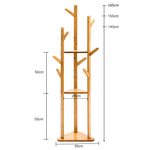 Wooden Coat Rack Stand With 3 Shelves For Entryway