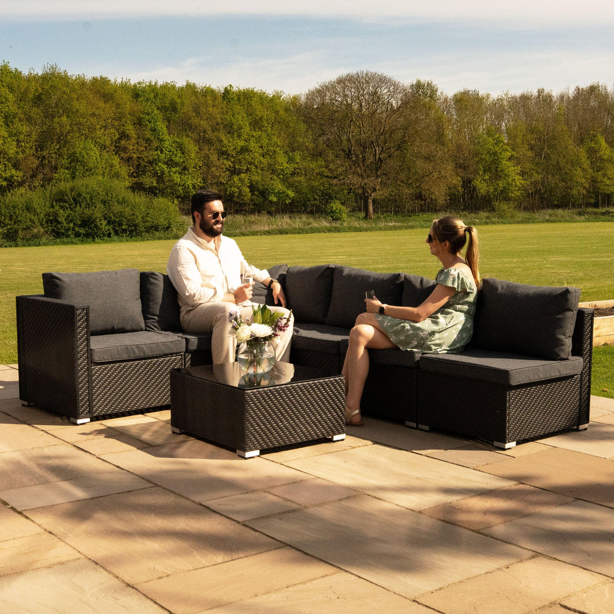 Rattan Modular 7 Piece Furniture Set - Black | Black