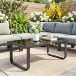 Garden Coffee Table Outdoor Side Table With Glass Top | Large | Black