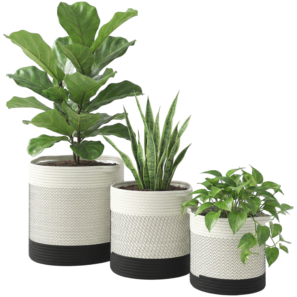 Outsunny Plant Pots Handwoven Cotton Set Of 3 White