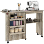 Folding Sewing Table Rolling Craft Table With Drop Leaf Wheels Grey | Grey
