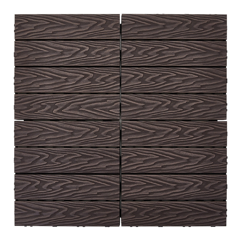 11pcs Interlocking Wpc Deck Tiles, 30x30cm Outdoor Wood-plastic Composite Patio Flooring, Slip-resistant Garden Balcony Tiles | Chocolate