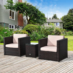 3pcs Patio Rattan Sofa Garden Furniture Set W/ Cushions | Brown