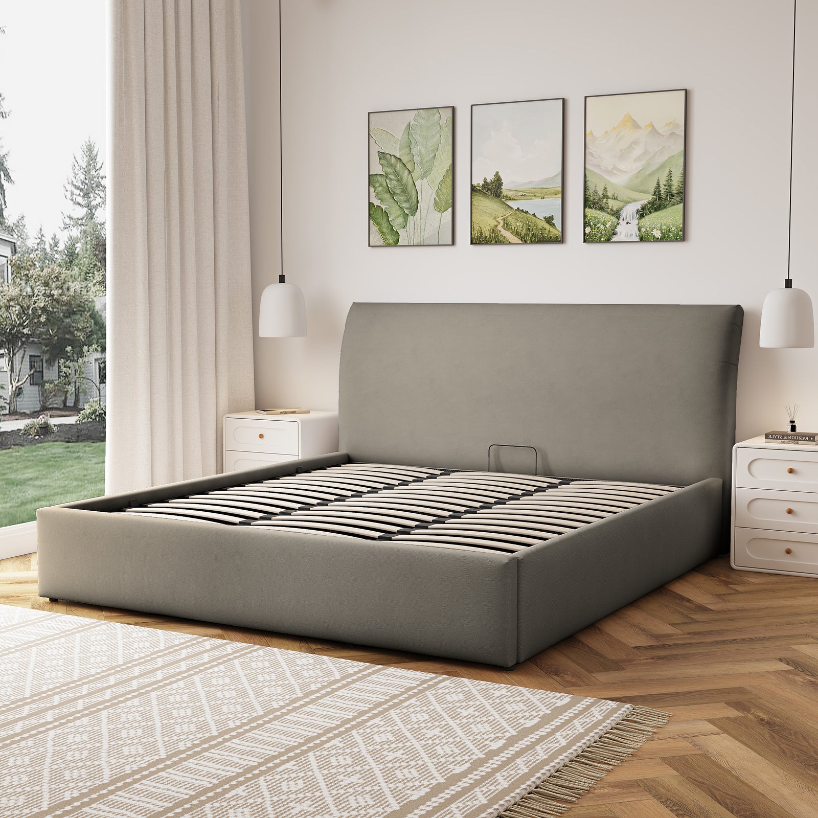 Bethany Fabric Ottoman Bed Frame | Super King | Light Brown
