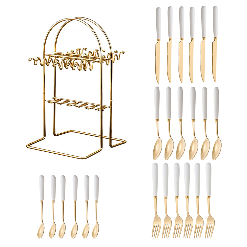 24-piece Stainless Steel Cutlery Set With Storage Rack | White