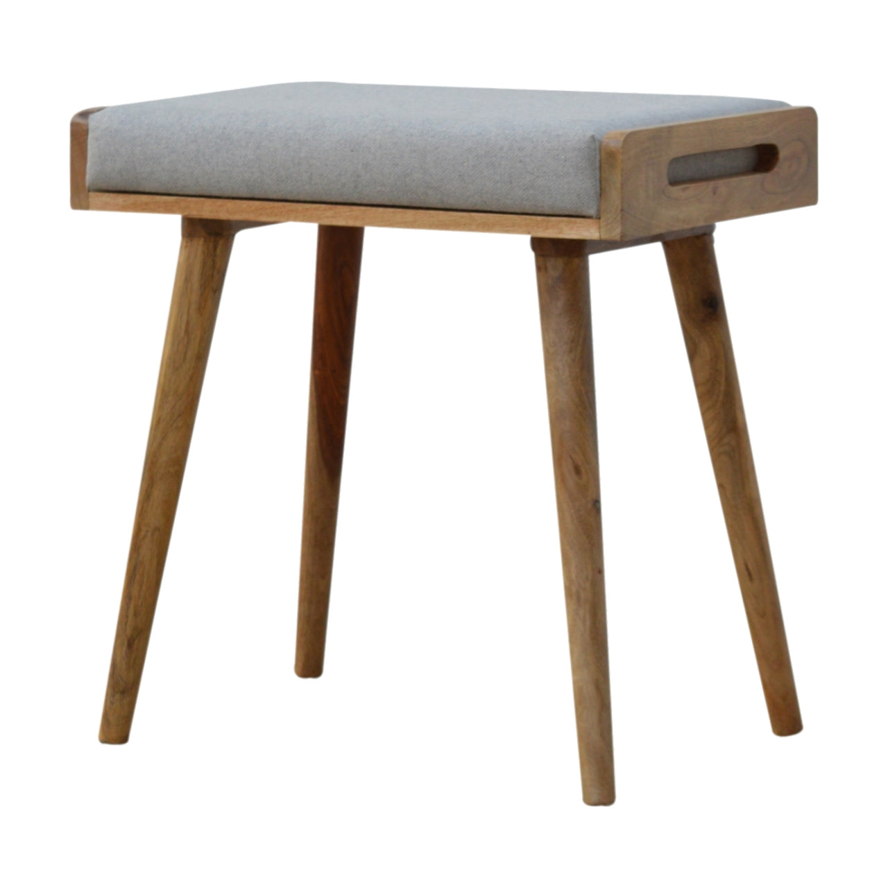 Solid Mango Wood Grey Tweed Tray Style Footstool
