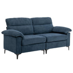 Minimalist Chenille Fabric Two-seat Sofa With Wooden Frame & Black Metal Legs | Blue