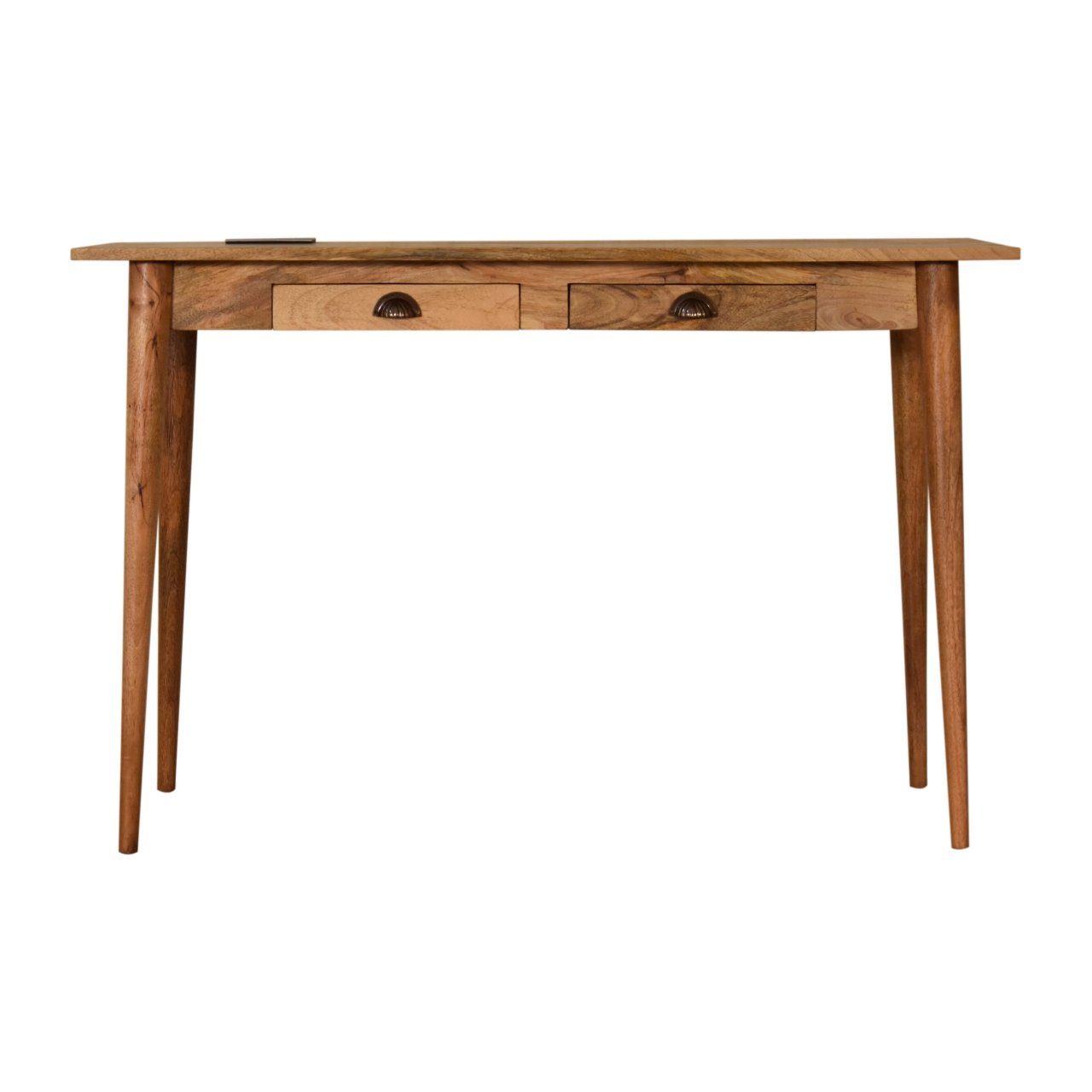 Solid Wood 2 Drawer Cable Writing Desk, 2 Drawers, Beige