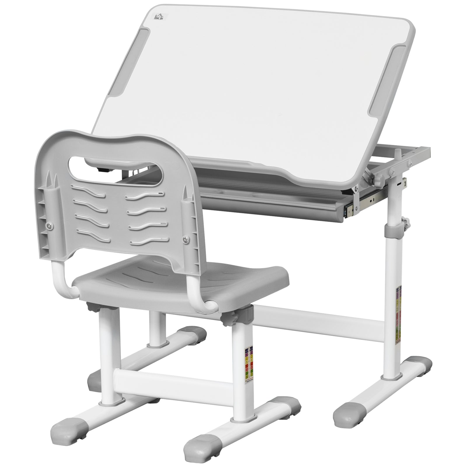 Kids Desk And Chair Set W/ Drawer, Pen Slot Hook | Grey