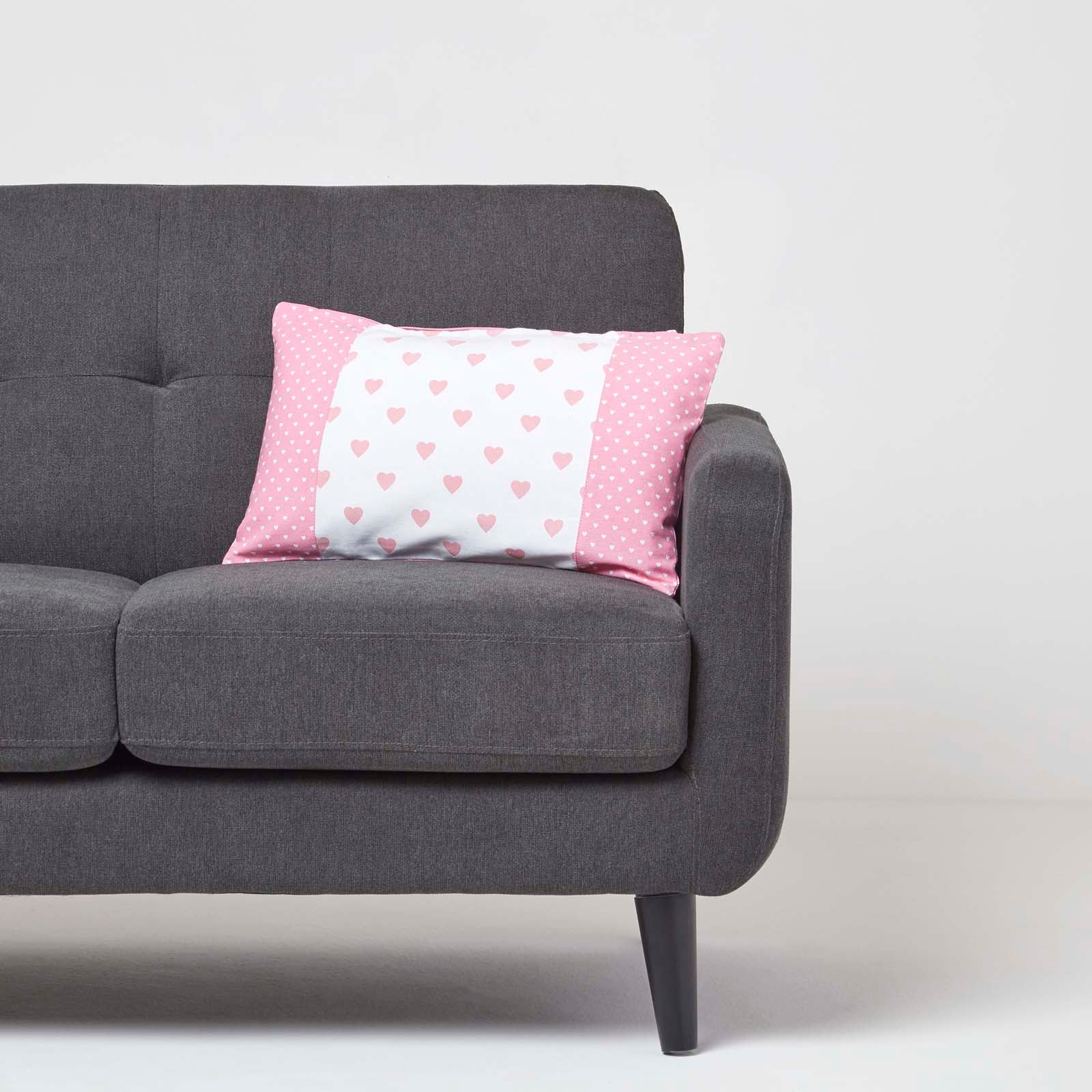 Cotton Cushion Cover With Hearts And Polka Dots Pattern | 30cm x 50cm | Pink