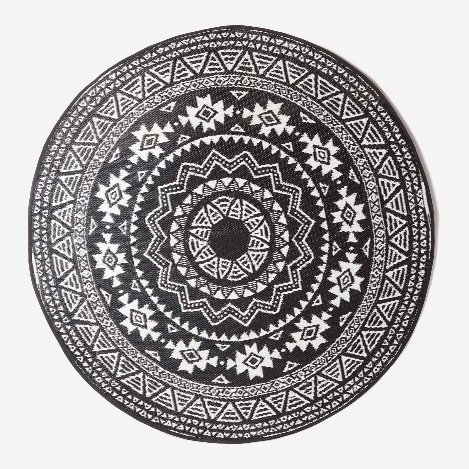 Luxury Outdoor Rug Waterproof Reversible Round For Garden Patio, Monochrome Motif