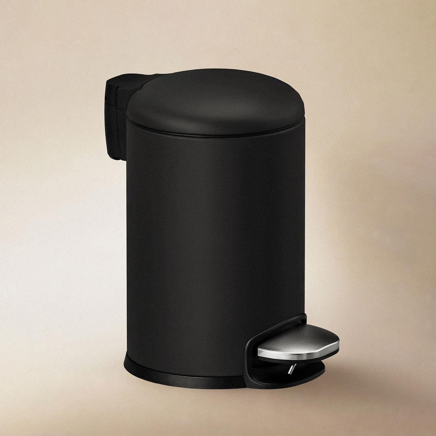 Bathroom Bin 5l Pedal Soft-close Bucket Matt Black, Essentials Collection