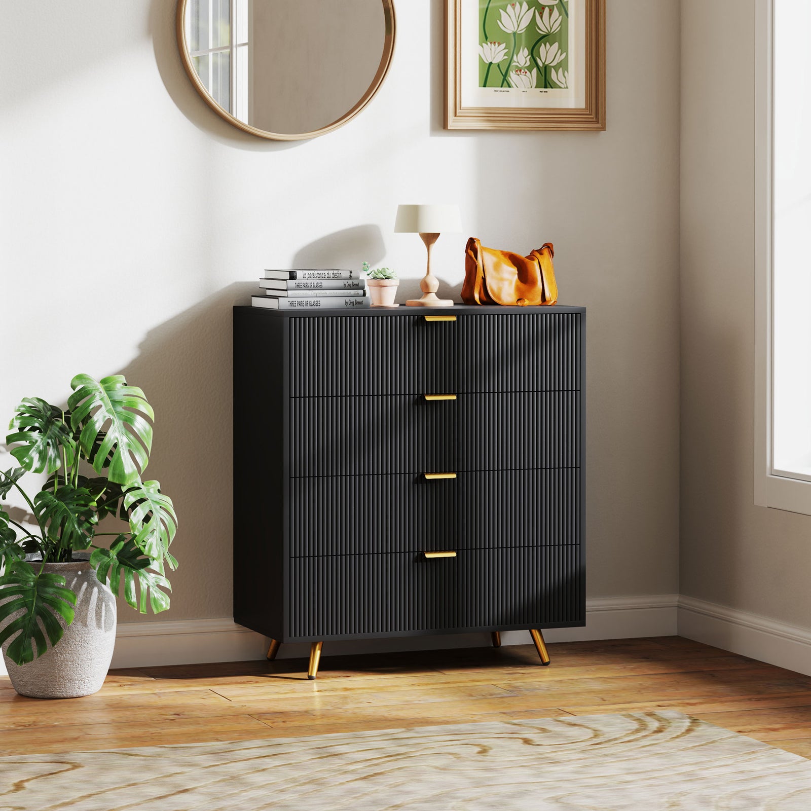 Chest Of Drawers With 4 Drawers For Bedroom, Living Room | One Size | Black