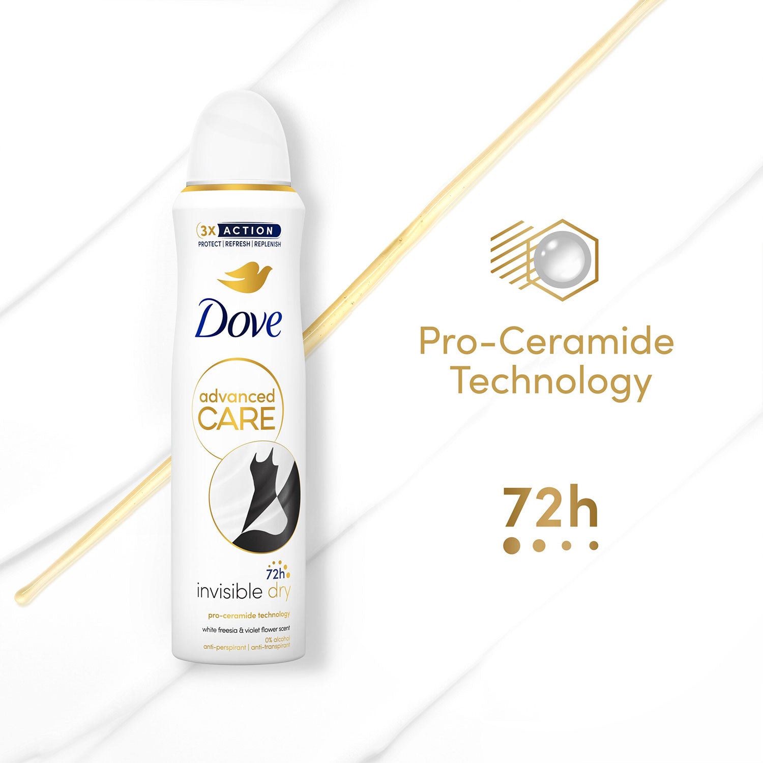 Antiperspirant Advanced Care Invisible Dry 72h Deodorant For Women, 3x150ml | White