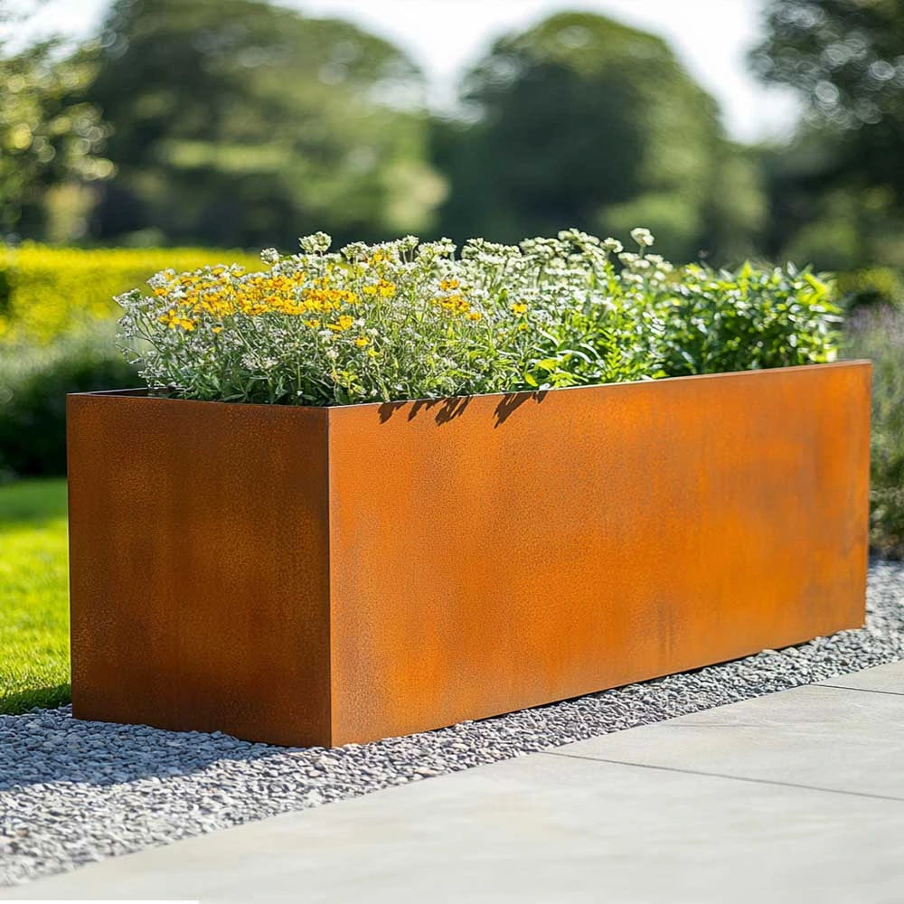 Corten Steel Trough Planter - Pre-rusted | 100cm x 40cm x 50cm | Brown