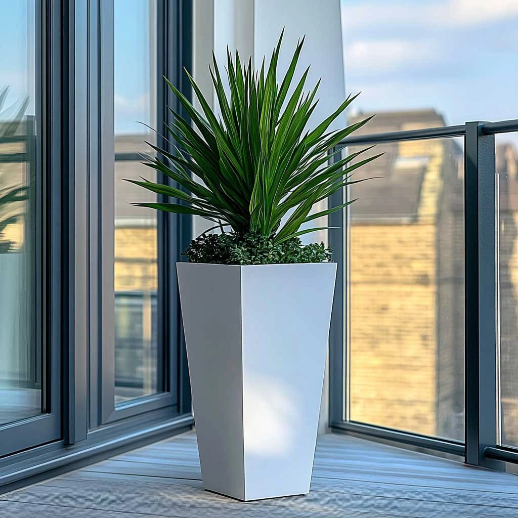 Zinc Galvanised Tall Flared Tapered Square Planter | 30cm x 30cm x 70cm | White