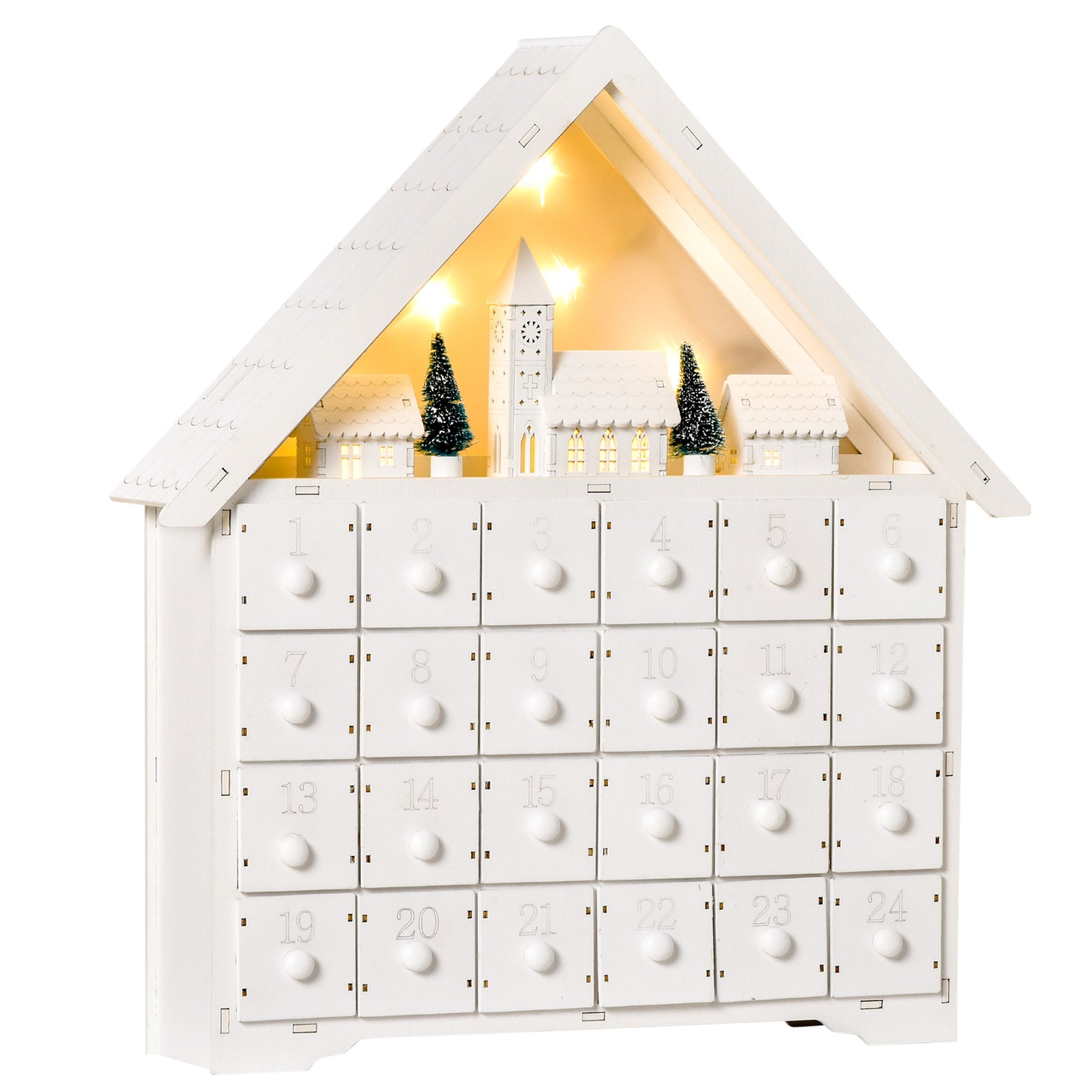 24-drawer Wooden Christmas Advent Calendar, Wooden Light-up Decoration