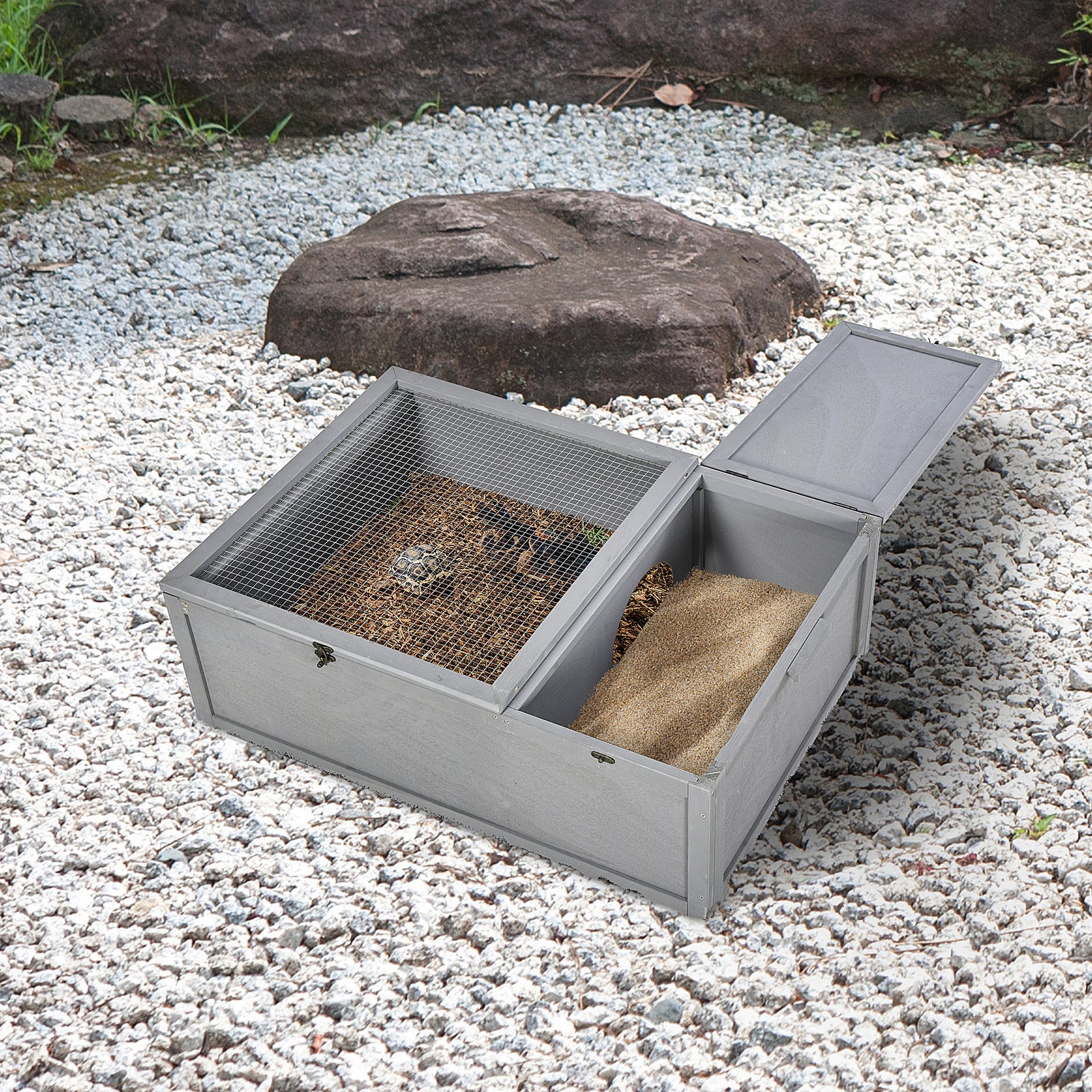 94 Cm Wooden Tortoise House Turtle Habitat Small Reptile Cage | Gray