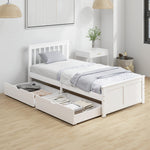HOMCOM Storage Bed With 2 Drawers, Pine Wood Bed Frame, 90 X 190 Cm, White