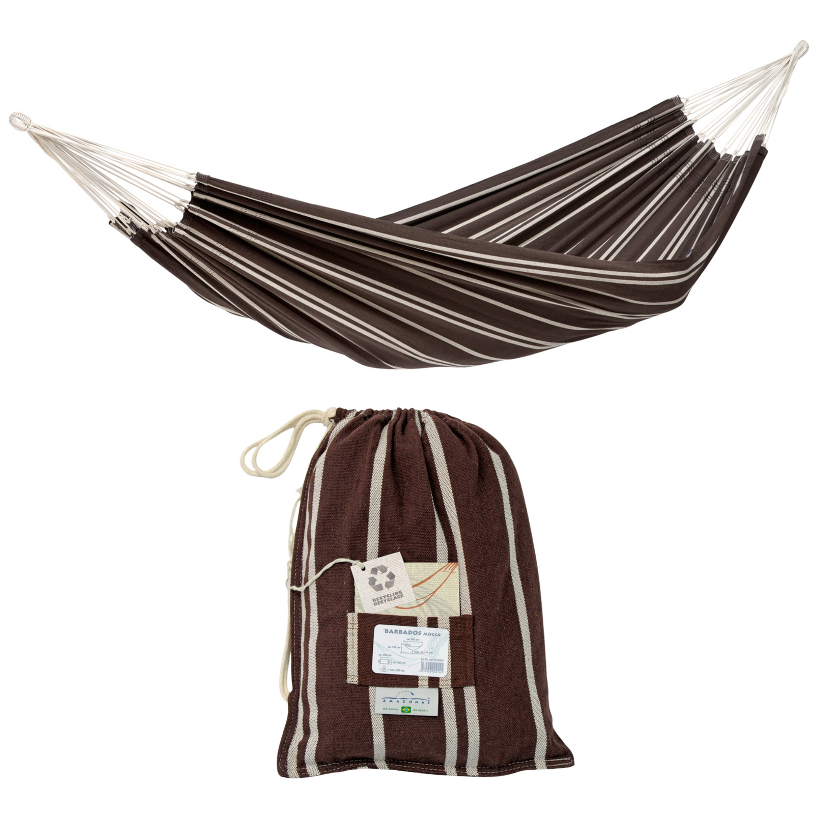 Barbados Mocca Double Cotton Traditional Garden Hammock With Bag