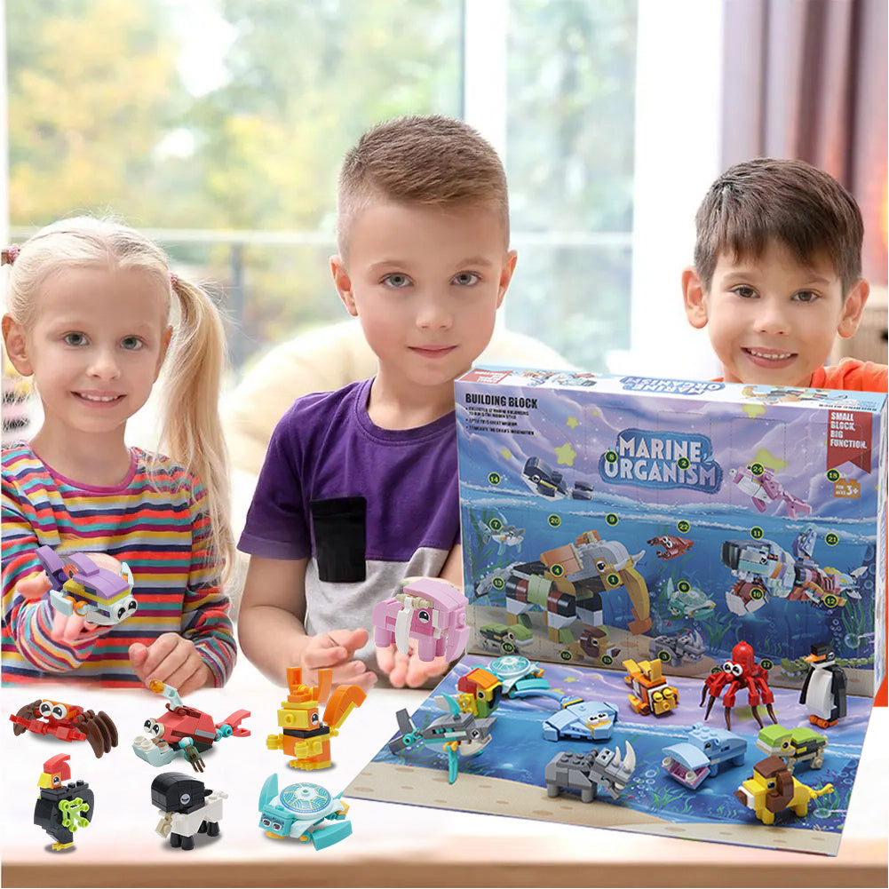 Advent Calendar Building Block Blind Box – Ocean Animals Series | Holiday Countdown Toy Set