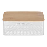 Countertop Metal Bread Box Container With Bamboo Lid | White