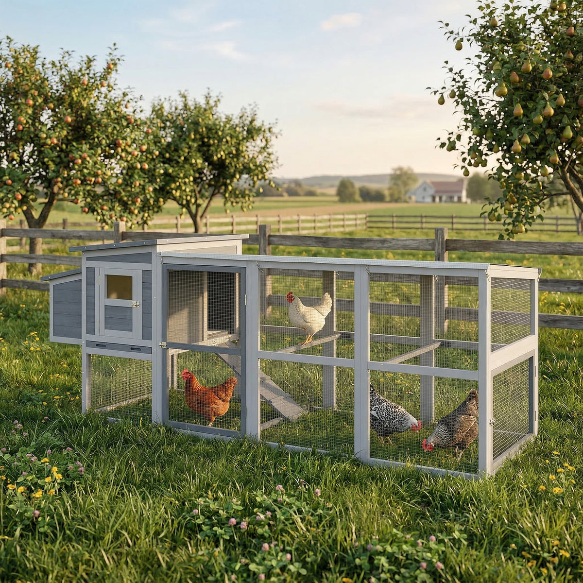 PawHut Large Chicken Coop, Wooden Hen House With Covered Run