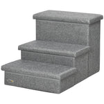 3 Step Dog Steps With Storage Boxes, Cat Stairs For Bed Sofa, Light Grey