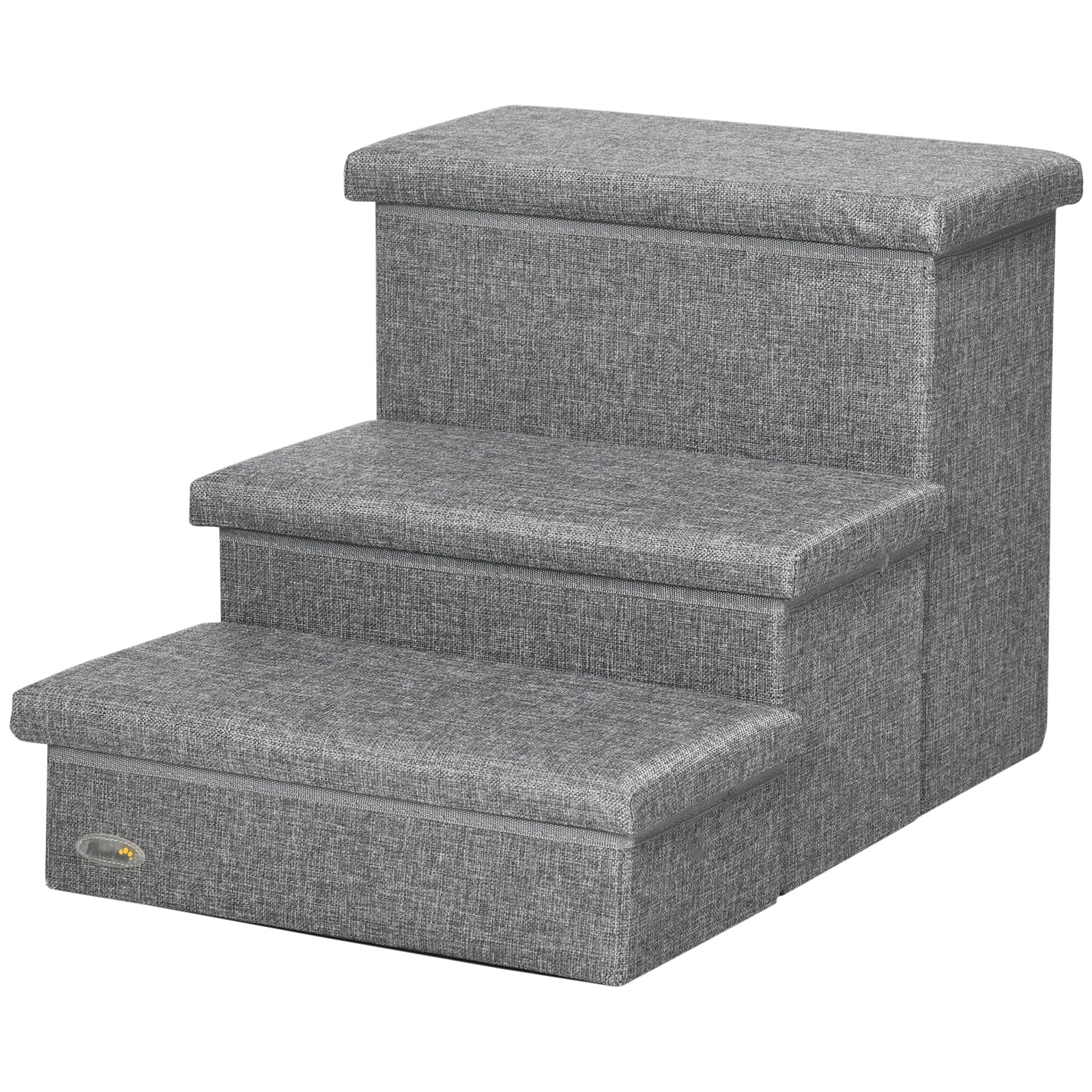 3 Step Dog Steps With Storage Boxes, Cat Stairs For Bed Sofa, Light Grey