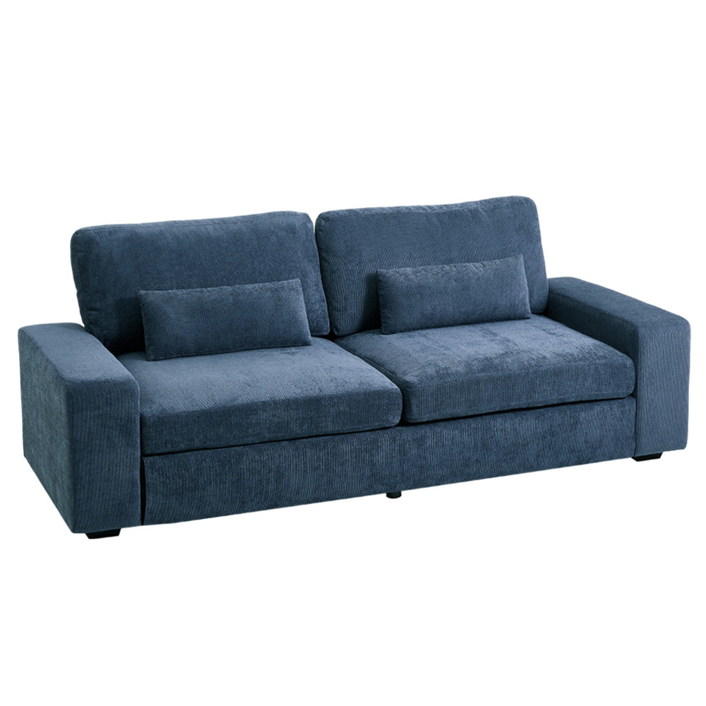 2-seater Chenille Upholstered Sofa With Pillows | Blue