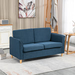 Double Seat Sofa Linen Upholstery Loveseat Couch Armrests | One Size | Blue