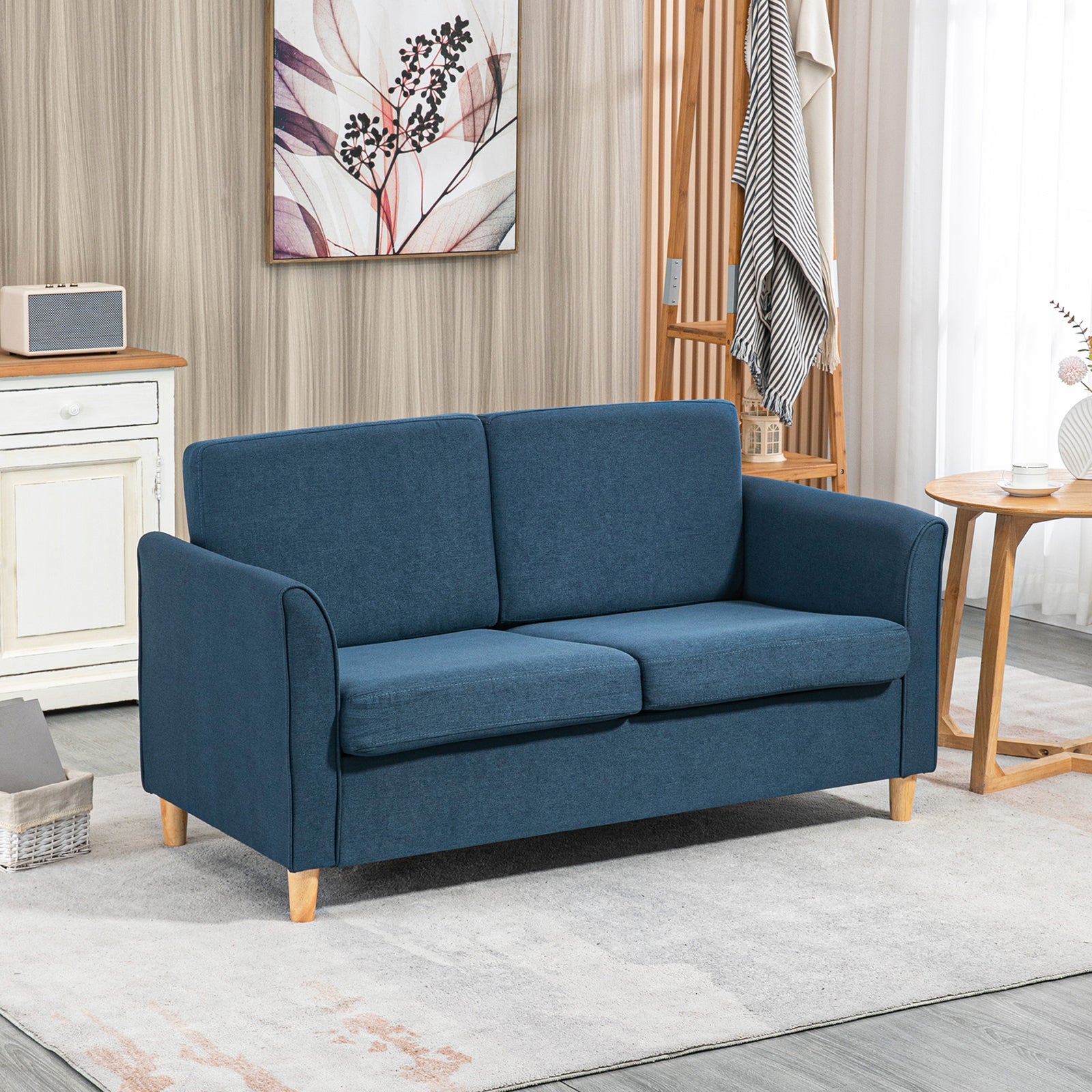 Double Seat Sofa Linen Upholstery Loveseat Couch Armrests | One Size | Blue