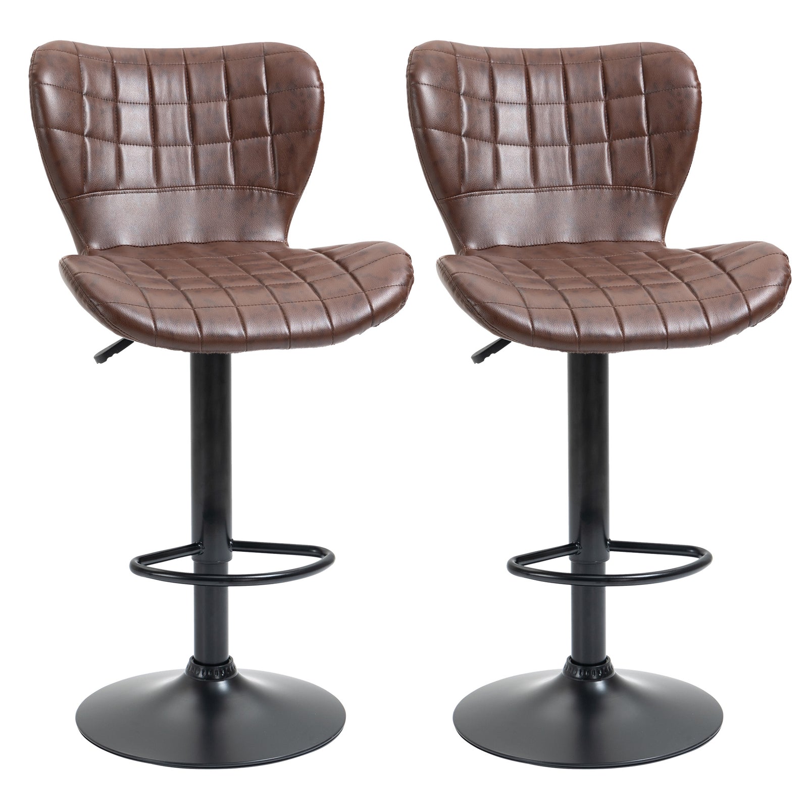 Bar Stools Set Of 2 Pu Leather Adjustable | Brown