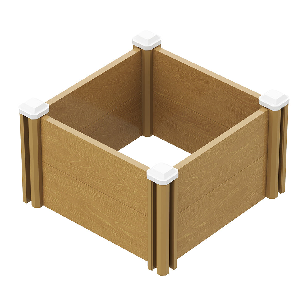 Square Raised Garden Bed Planter Box, Wood-grain Pp Plastic With Open Bottom, Outdoor Vegetable & Flower Bed