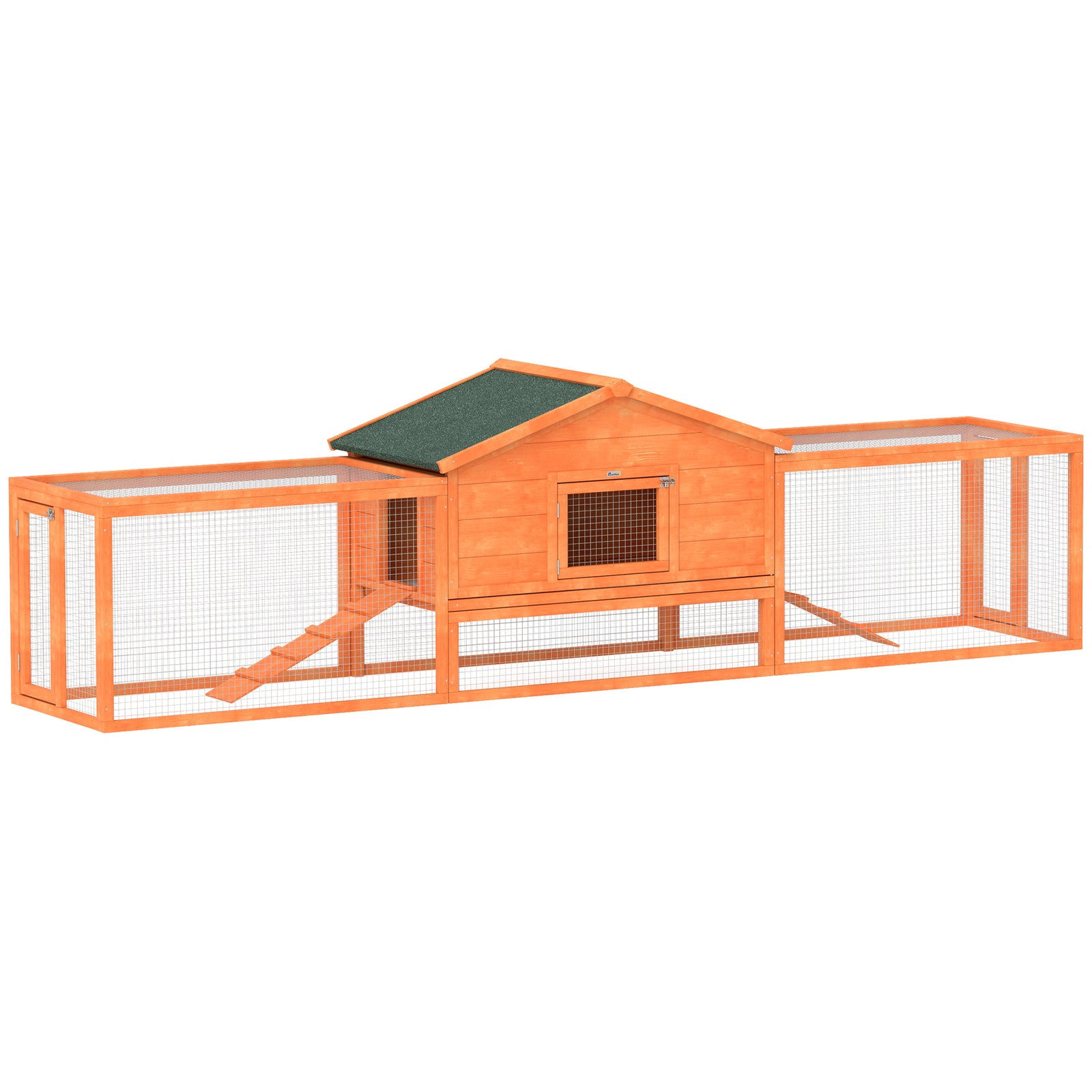 Wooden Rabbit Hutch Guinea Pig Hutch, Orange, 309 X 70 X 87cm