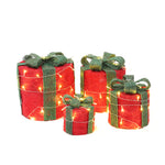 4pcs Christmas Gift Box Decorations With Led String Lights | Red