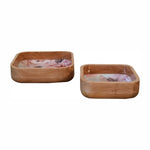 Solid Wood Pink Floral Square Bowl Set Of 2