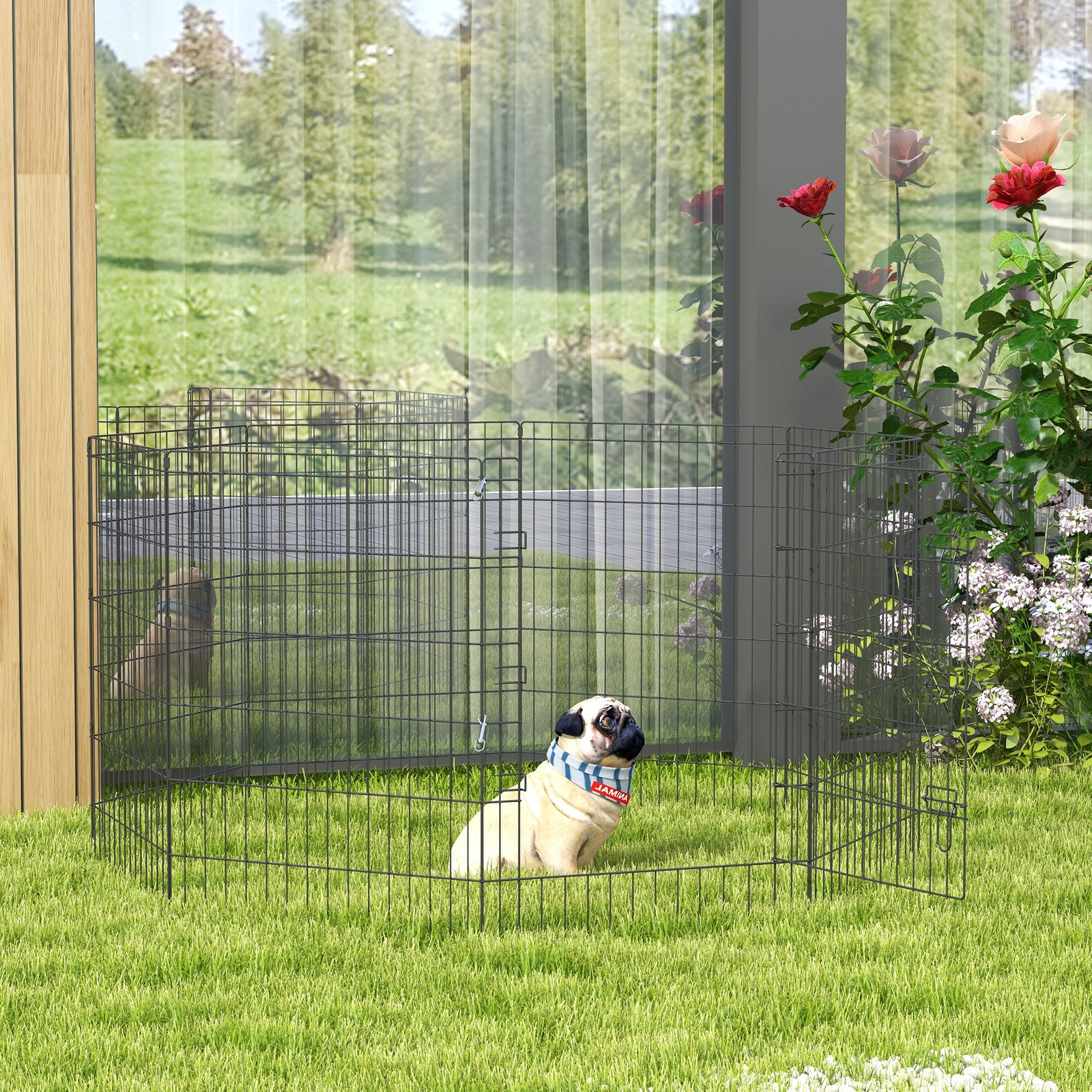 8-panel Diy Dog Pen With Door For Indoor/outdoor Use, 91cm High