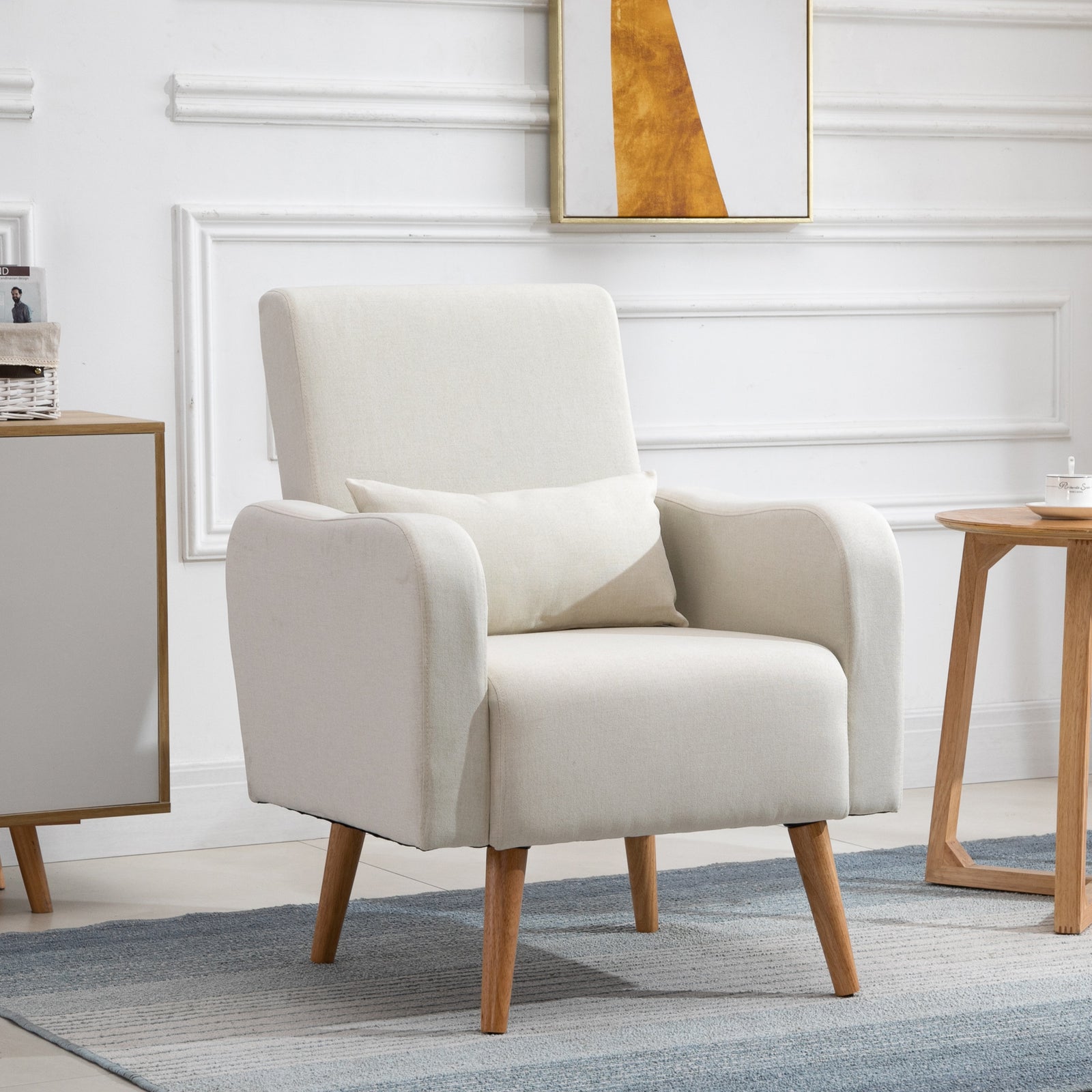 Nordic Leisure Lounge Sofa Accent Chair With Pillow | One Size | Cream
