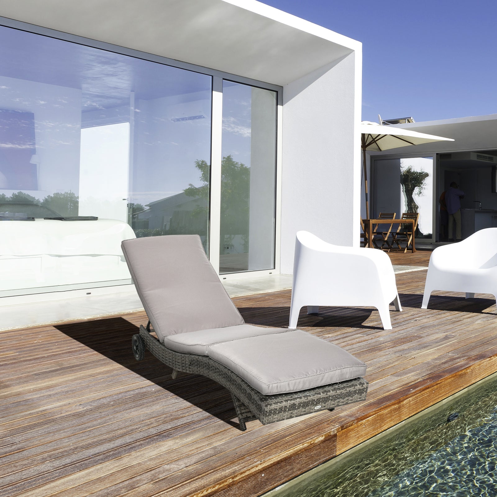 Outdoor Reclining Lounge Chair W/ Wheels - Grey