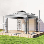 3 X 3(m) Patio Gazebo Canopy Garden Pavilion W/ 2 Tier Roof | Light Grey
