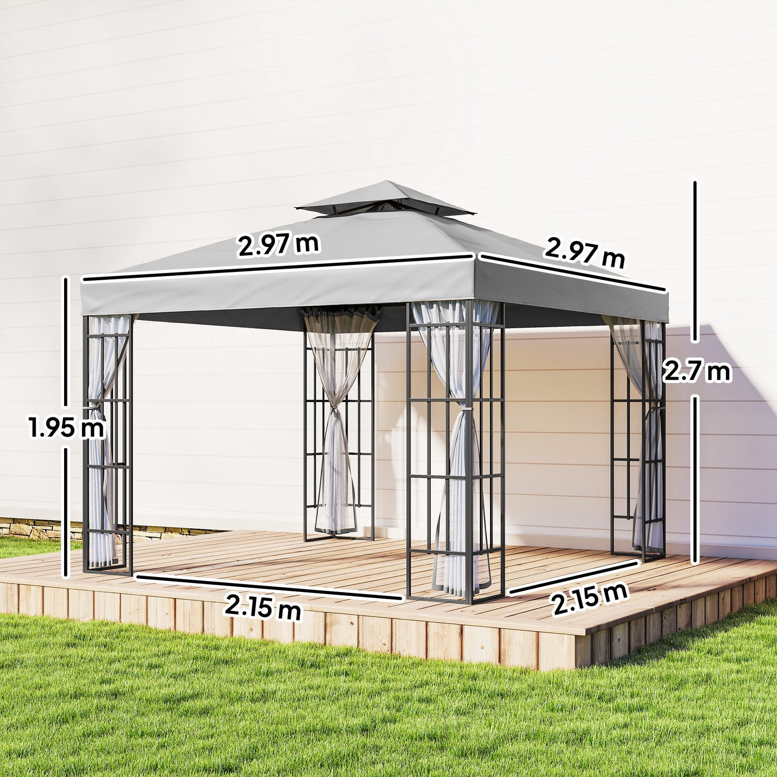 3 X 3(m) Patio Gazebo Canopy Garden Pavilion W/ 2 Tier Roof | Light Grey