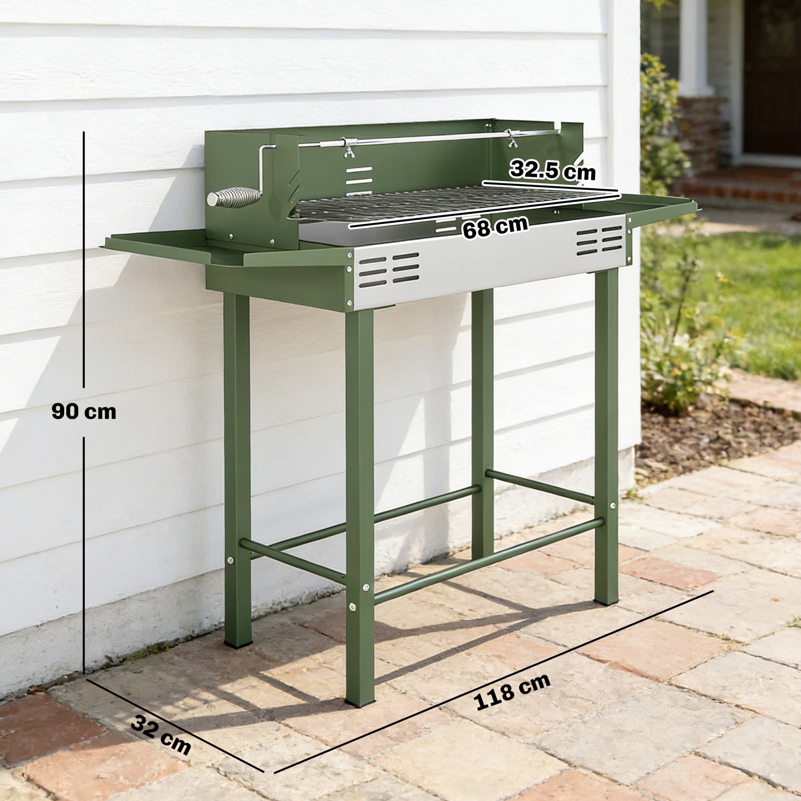 Charcoal Spit Roasting Machine W/ 3-tier Grill Grate | Dark Green